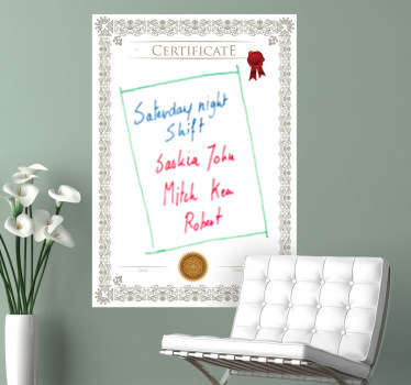 Adesivo lavagna cancellabile attestato