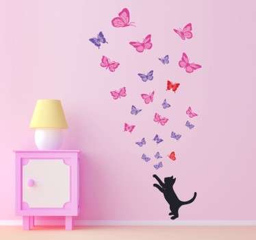 Stencil muro gatto farfalle color