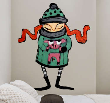 Sticker decorativo bimba con maialino