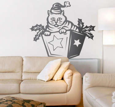 Sticker decorativo gatto regalo natale