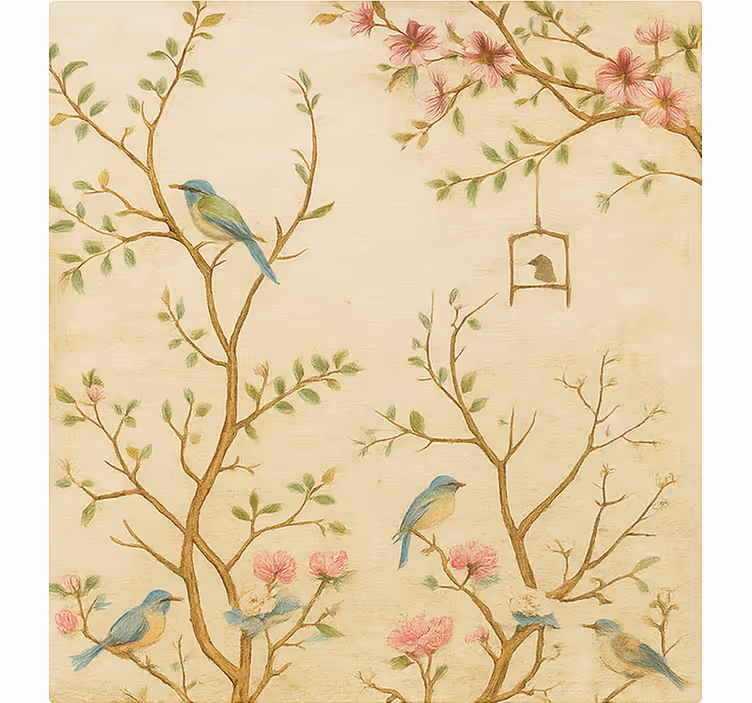 Tenda a rullo cameretta uccelli fiori rami - TenStickers