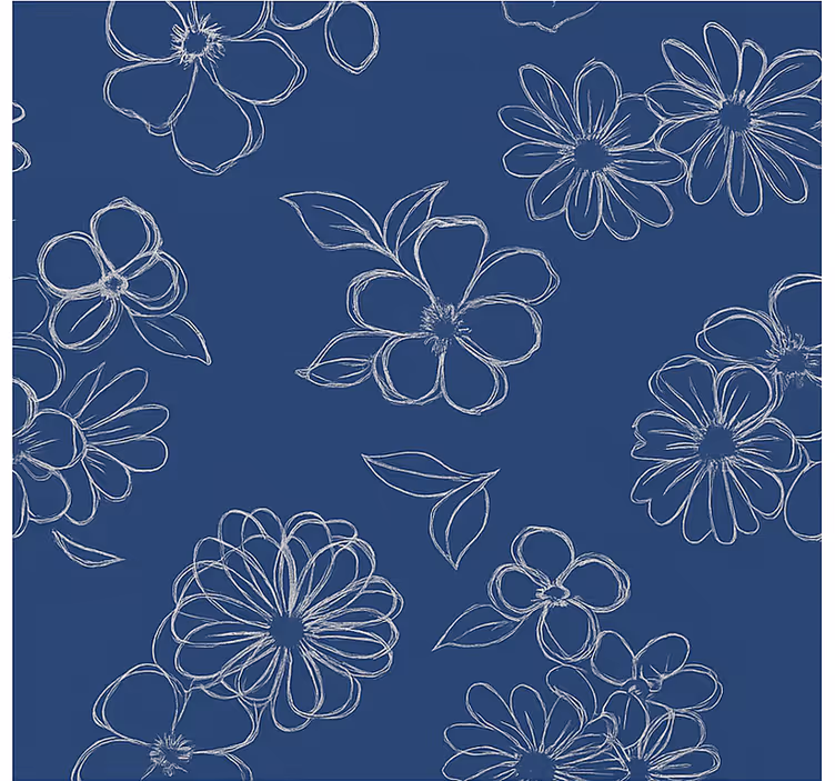 Tenda a rullo camera da letto fiori con contorno blu - TenStickers