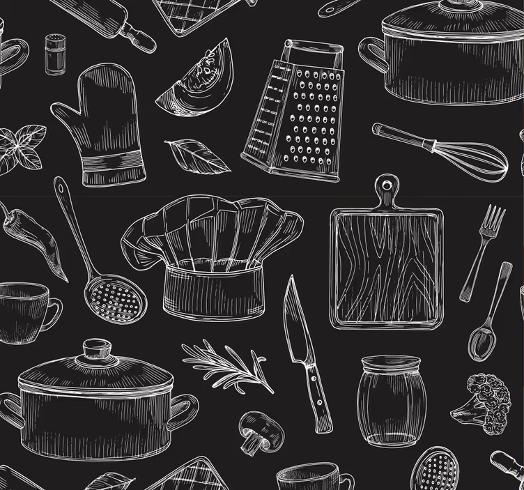 Tenda a rullo cucina schizzi di utensili da cucina - TenStickers