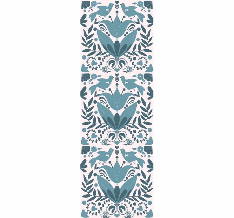 Tenda a rullo cucina motivo folk blu con uccelli - TenStickers