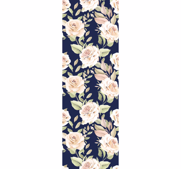Tenda a rullo cucina motivo rose vintage su sfondo blu - TenStickers