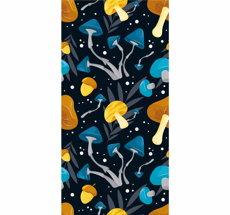 Tenda a rullo cucina motivo funghi blu e gialli - TenStickers