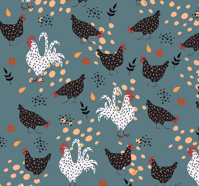 Tenda a rullo cucina galline bianche e nere con fiori - TenStickers