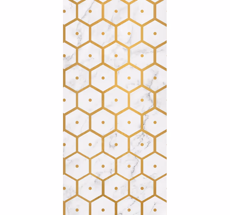 Tenda a rullo sala da pranzo motivo marmo oro esagonale - TenStickers