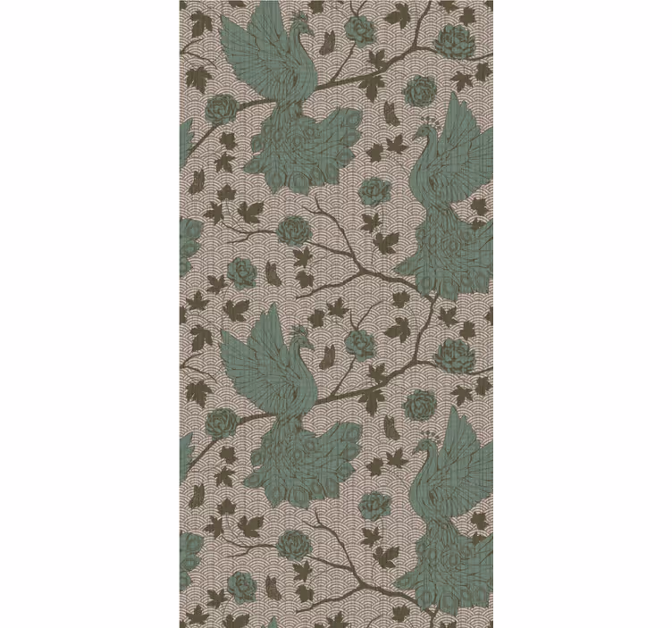 Tenda a rullo sala da pranzo uccelli verdi su sfondo juta - TenStickers