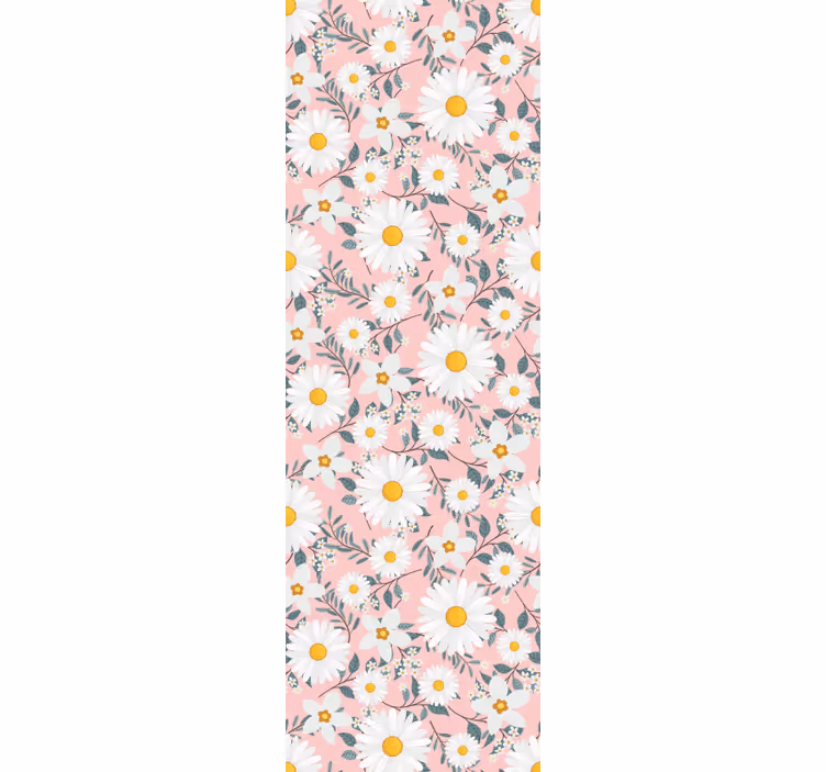 Tenda a rullo sala da pranzo fiori margherita su sfondo rosa - TenStickers