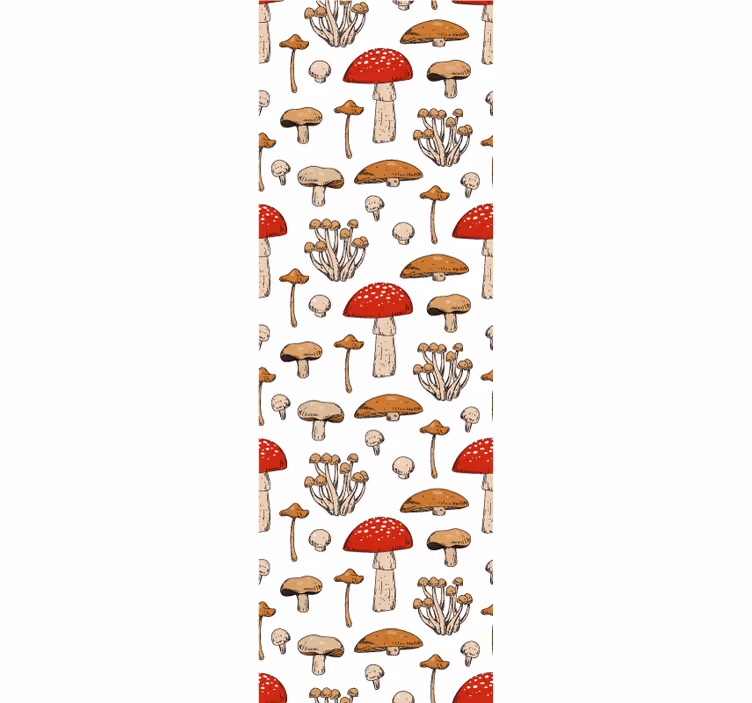 Tenda a rullo sala da pranzo funghi e fiori gialli e rossi - TenStickers
