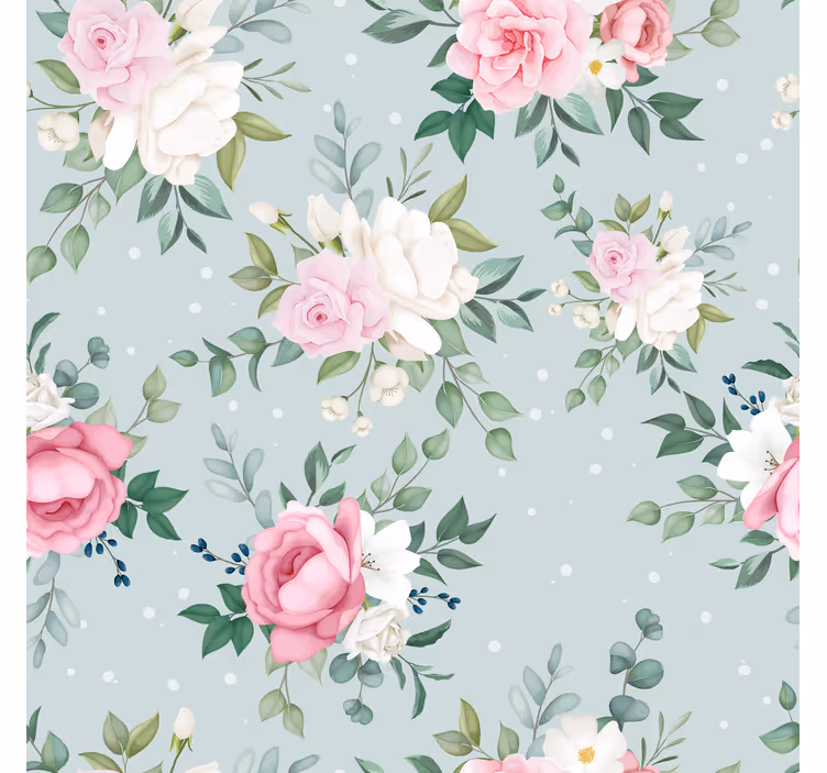 Tenda a rullo sala da pranzo floreale blu e rosa - TenStickers