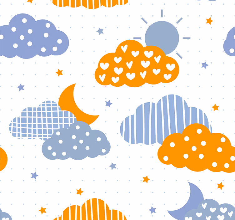 Tenda a rullo cameretta nuvole blu e arancioni sole - TenStickers