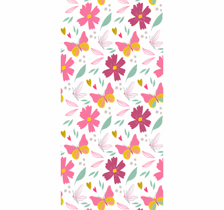 Tenda a rullo cameretta motivo farfalle fiori gialli e rosa - TenStickers