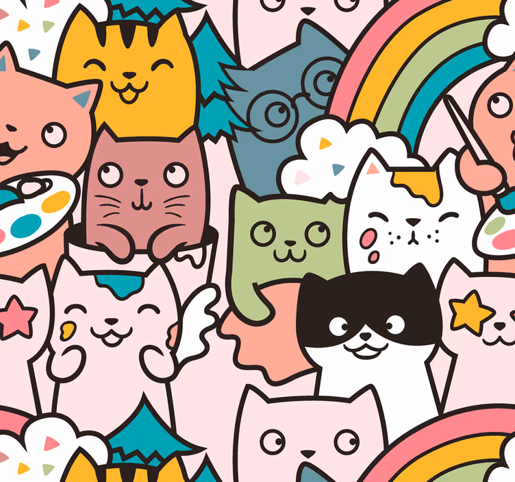 Tenda a rullo cameretta motivo gatti pastello - TenStickers