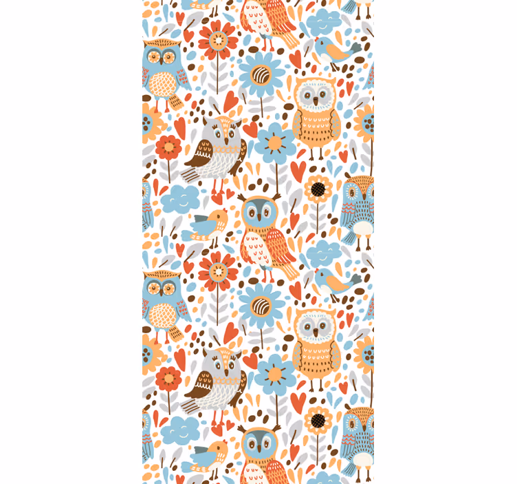 Tenda a rullo cameretta gufi colorati con fiori - TenStickers