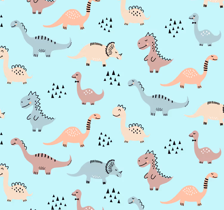 Tenda a rullo cameretta sfondo blu con dinosauri gialli e verdi - TenStickers