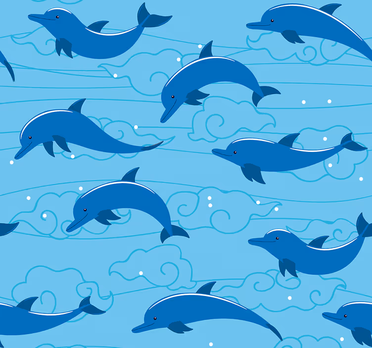 Tenda a rullo cameretta cielo con nuvole e delfini - TenStickers