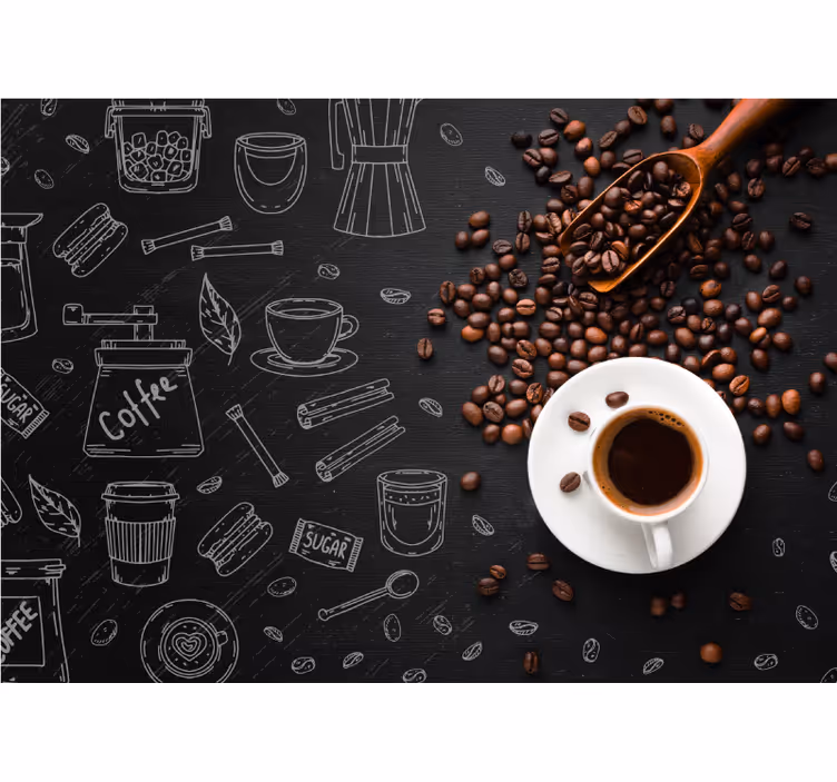 Tenda a rullo cucina chicchi di caffè e scarabocchi - TenStickers