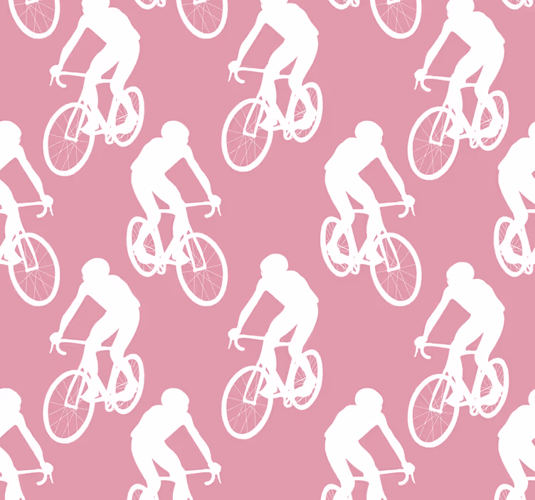 Tenda a rullo rosa motivo ciclisti bianchi - TenStickers