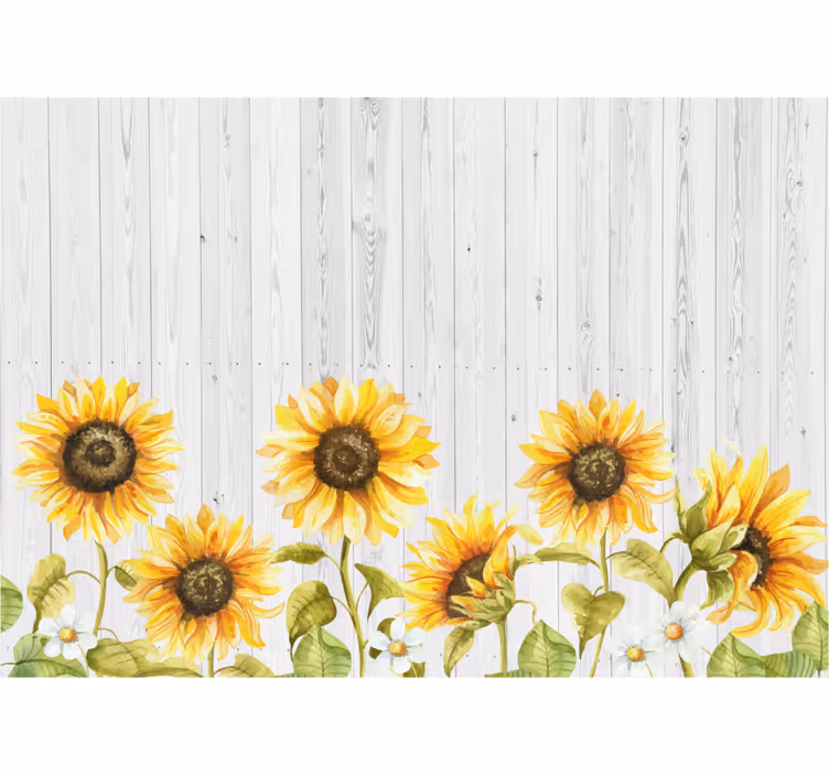 Tenda a rullo cucina girasoli su tavole grigie - TenStickers