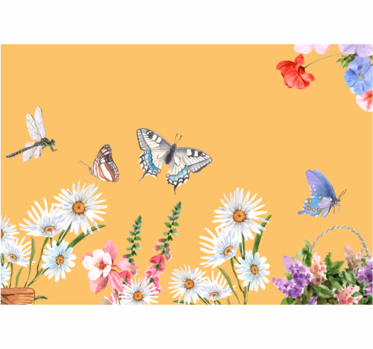 Tenda a rullo cucina dipinto di fiori e farfalle - TenStickers