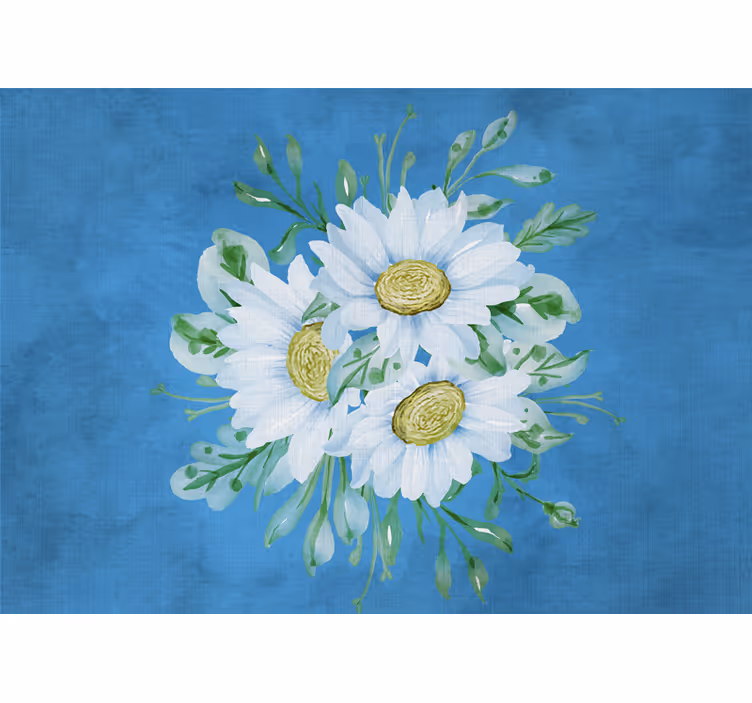 Tenda a rullo cucina fiori bianchi su sfondo blu - TenStickers