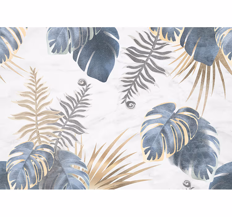 Tenda a rullo cucina piante tropicali blu su sfondo bianco - TenStickers