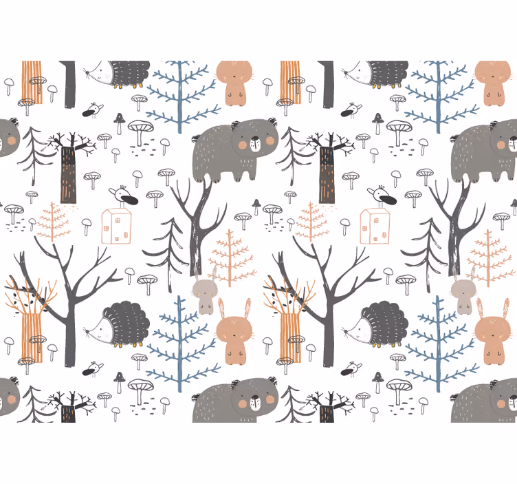 Tenda a rullo bianca foresta scandinava con animali - TenStickers