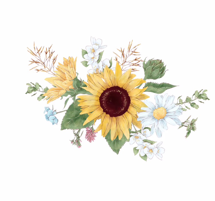 Tenda a rullo bianca girasoli e margherite - TenStickers