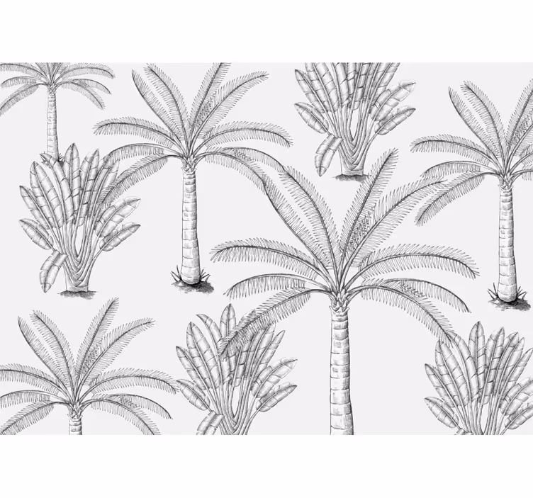 Tenda a rullo bianca design palme bianche e nere - TenStickers