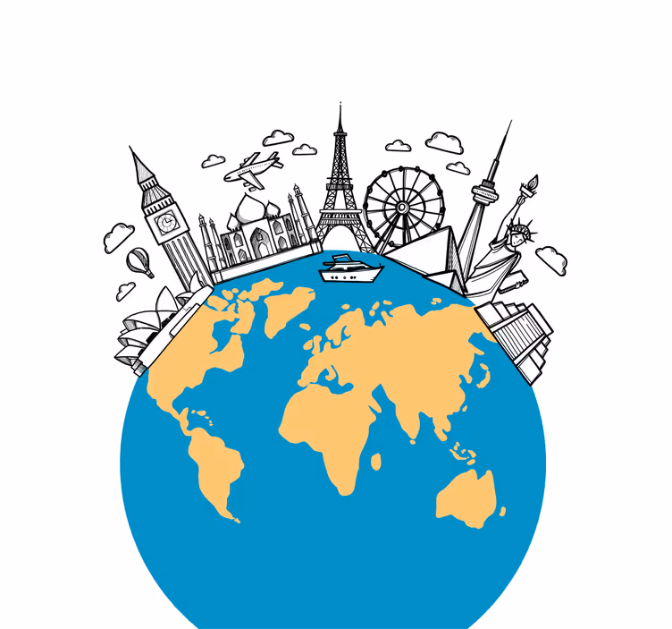 Tenda a rullo soggiorno icone monumenti mappa mondiale - TenStickers
