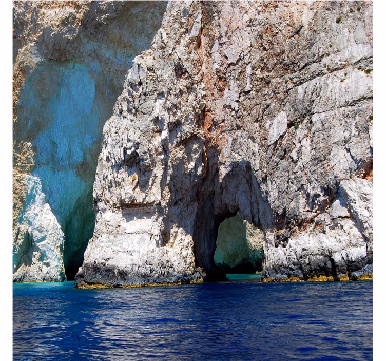 Tenda a rullo soggiorno grotta di raj con acqua blu - TenStickers
