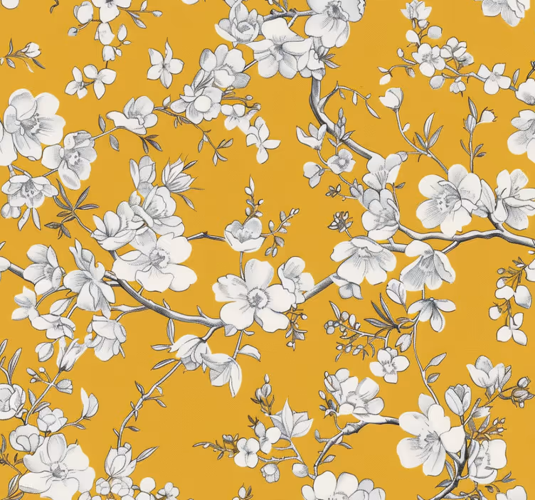 Tenda a rullo gialla motivo floreale vintage - TenStickers