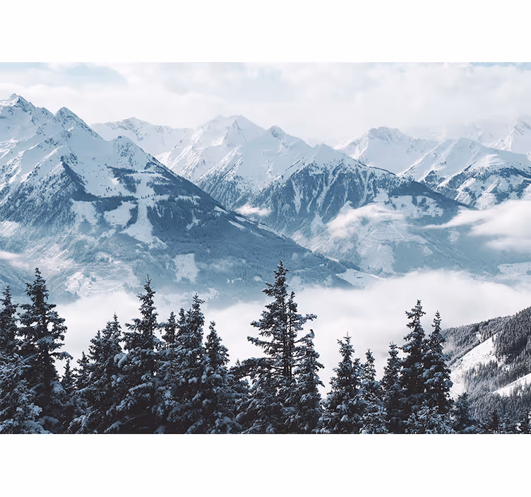 Tenda a rullo soggiorno montagne e alberi innevati - TenStickers