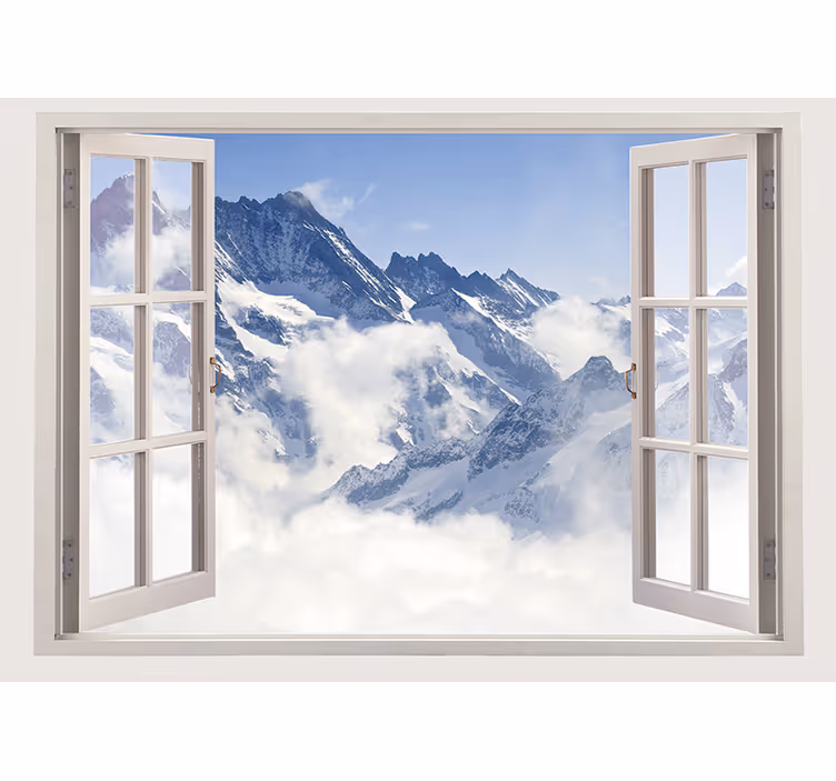 Tenda a rullo soggiorno montagna dalla finestra cielo blu - TenStickers