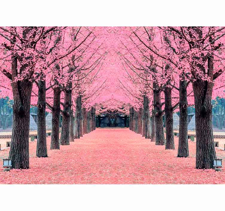Tenda a rullo soggiorno alberi rosa nami island - TenStickers