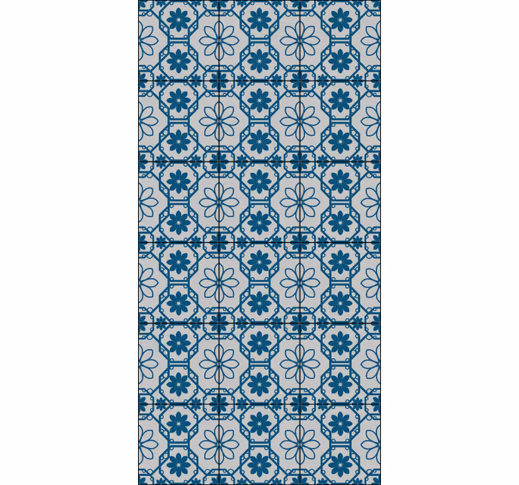Tenda a rullo blu piastrelle mosaico floreale - TenStickers