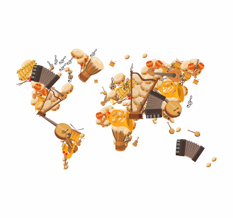 Tenda a rullo soggiorno mappa del mondo degli strumenti - TenStickers