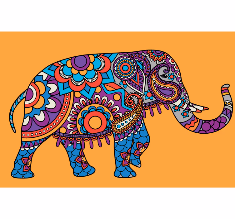 Tenda a rullo soggiorno elefanti mandala multicolore - TenStickers