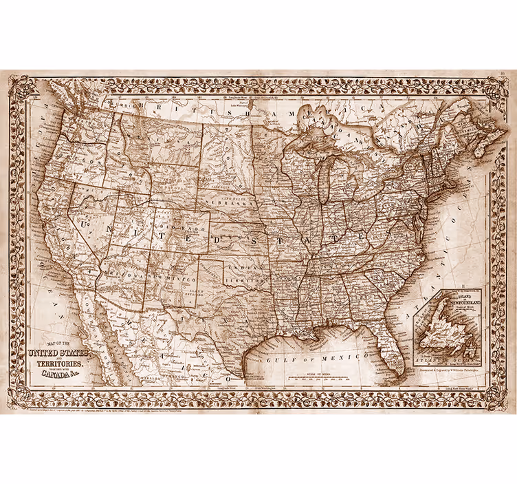 Tenda a rullo soggiorno mappa vintage nord america - TenStickers