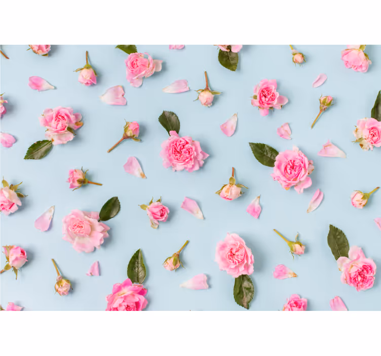 Tenda a rullo soggiorno rose diverse su sfondo blu - TenStickers