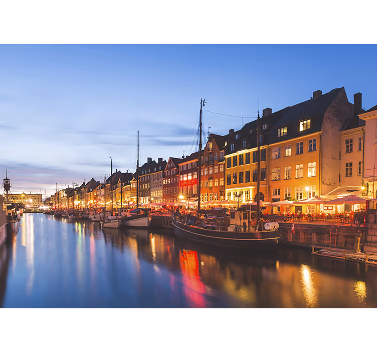 Tenda a rullo soggiorno case colorate di copenaghen sera - TenStickers