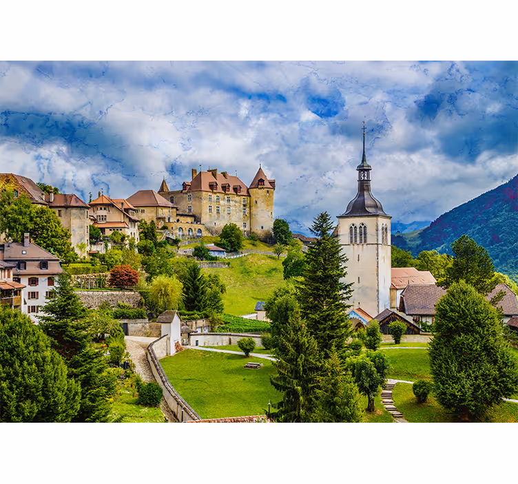 Tenda a rullo soggiorno città medievale di gruyères - TenStickers
