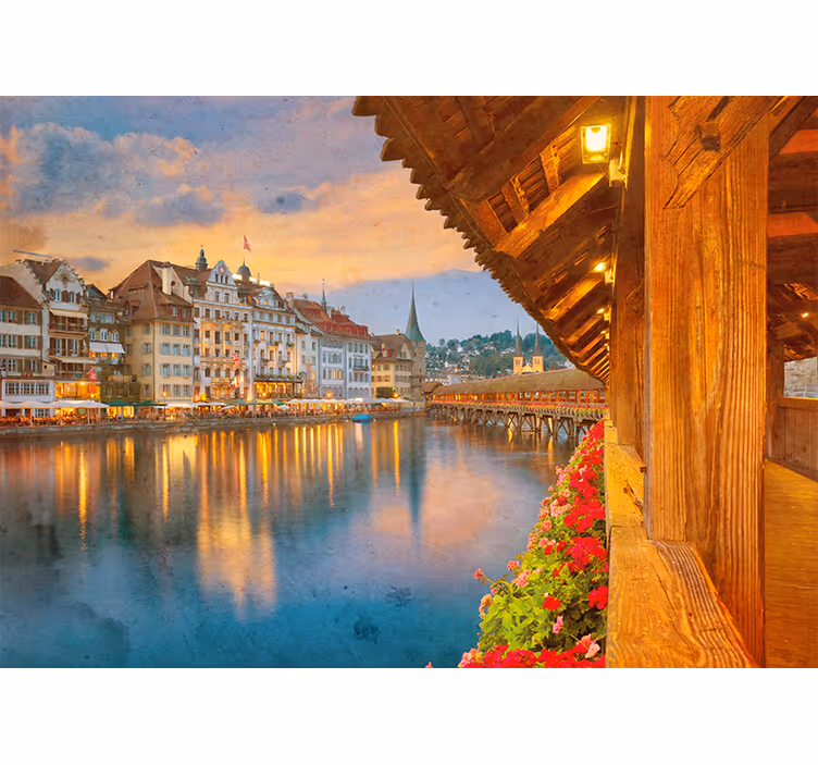 Tenda a rullo soggiorno edifici d'epoca lago svizzera - TenStickers