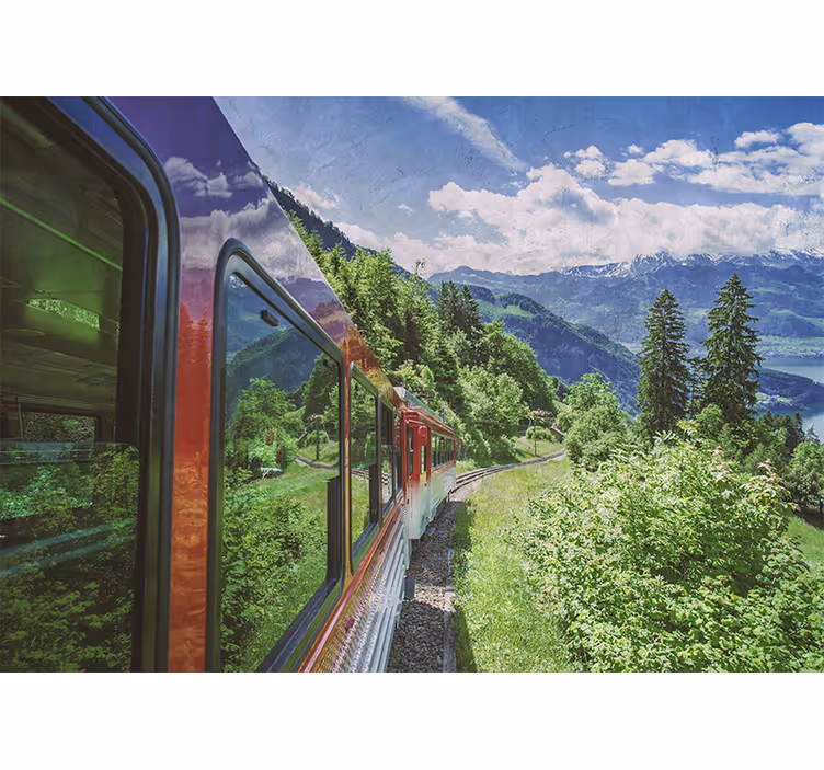 Tenda a rullo soggiorno treno rosso nel bosco - TenStickers