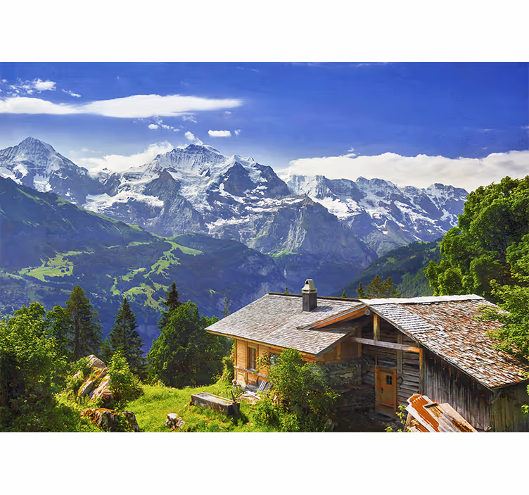Tenda a rullo soggiorno montagne innevate e prati verdi - TenStickers