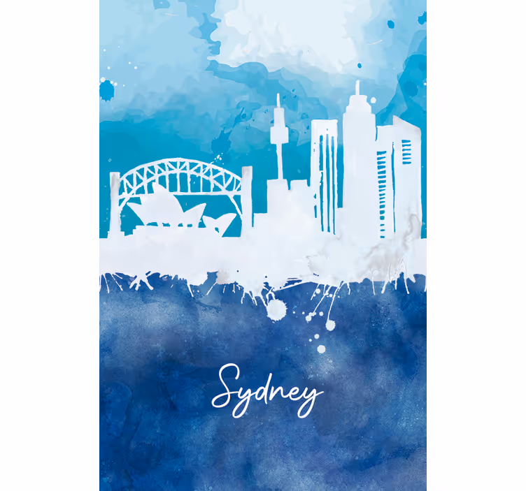 Tenda a rullo soggiorno skyline sydney acquerello - TenStickers