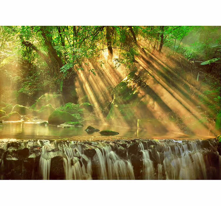Tenda a rullo soggiorno bella cascata forestale - TenStickers