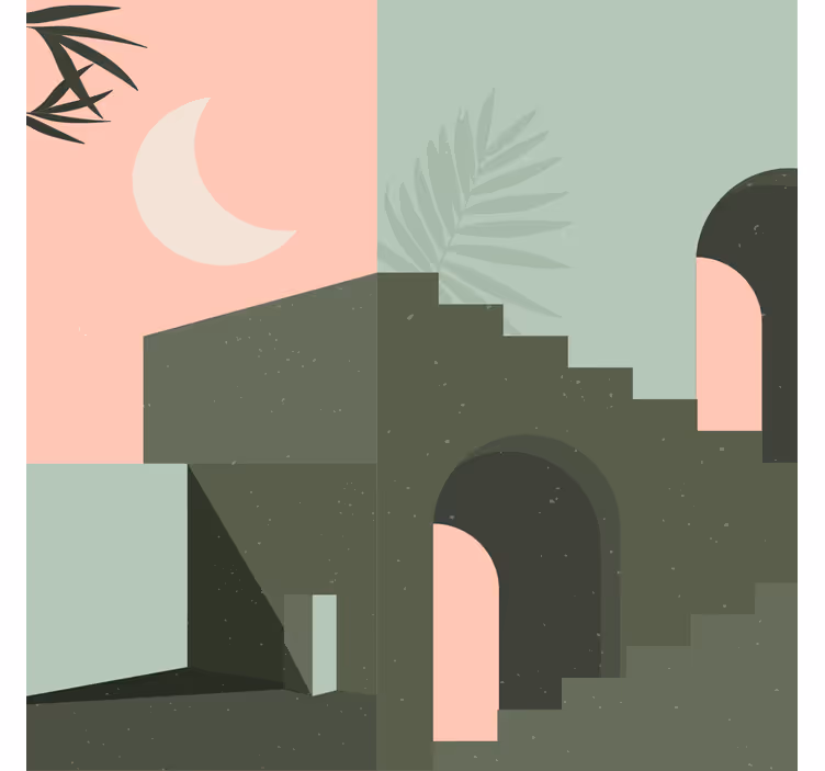 Tenda a rullo soggiorno forme artistiche rosa e turchese - TenStickers